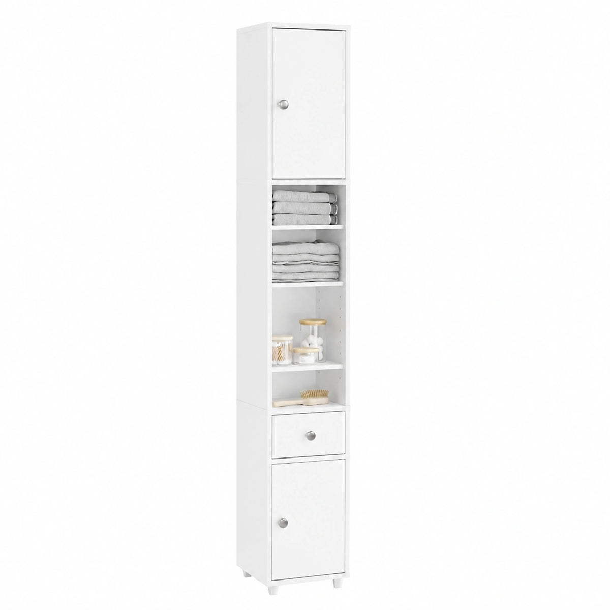 Hoge Smalle Ruimtebesparende Badkamerkast 20 × 20 × 180 cm voor WC, Vrijstaande Kolomkast met Verstelbare Planken en Lade, Opbergkast