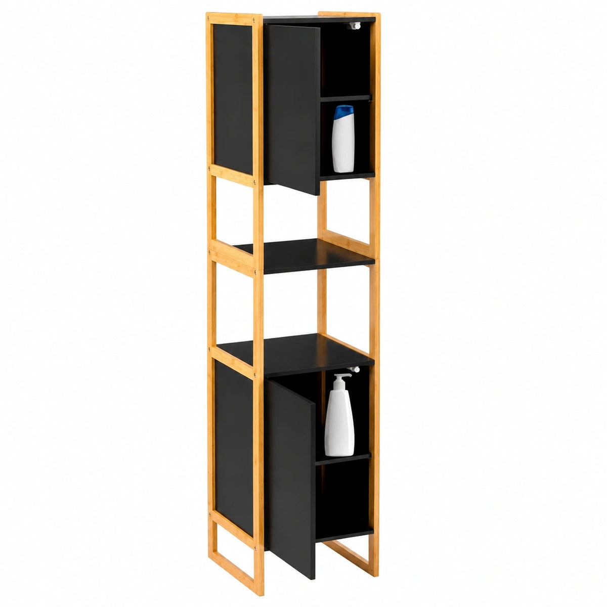 Modulaire Kolomkast, 33 × 33 × 170cm, Zwart, Verstelbaar Interieur, van MDF en Bamboe