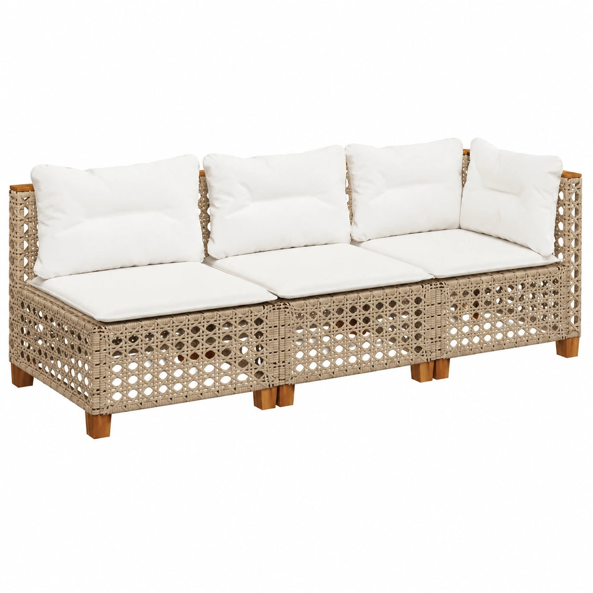 3-zits Tuinbank van Beige Polyrattan met Kussens - Meteo 190,5 × 63,5 × 62 cm - Comfortabel Modulair Buitenmeubel