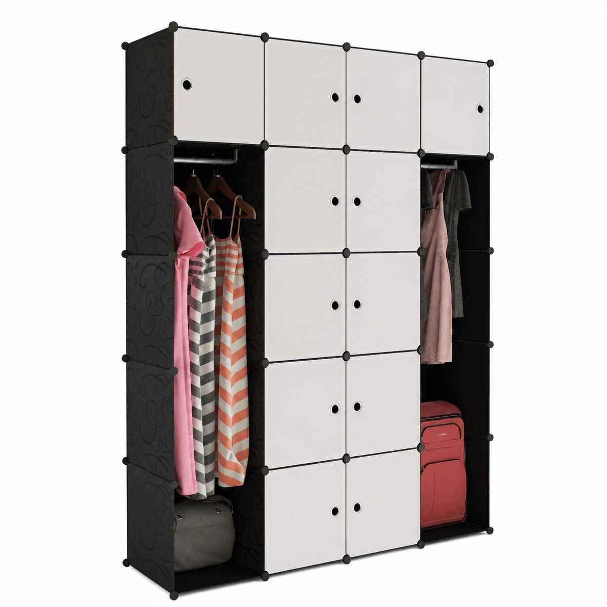 Homgoday Modulaire Kast met 14 Vakken Zwart en Wit 37 × 146 × 180,5 cm, Ruimtebesparende Kast, Meubel voor Balkon en Woonkamer