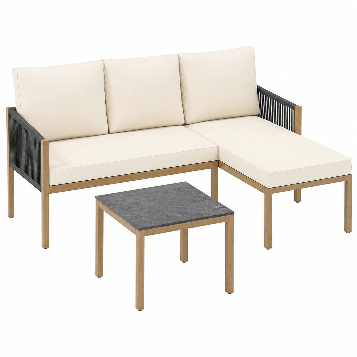 Salontafel met 2 Modulaire L-vormige Buitenbanken, Gespreksset voor Buiten met Afneembare Kussenhoezen, voor Patio