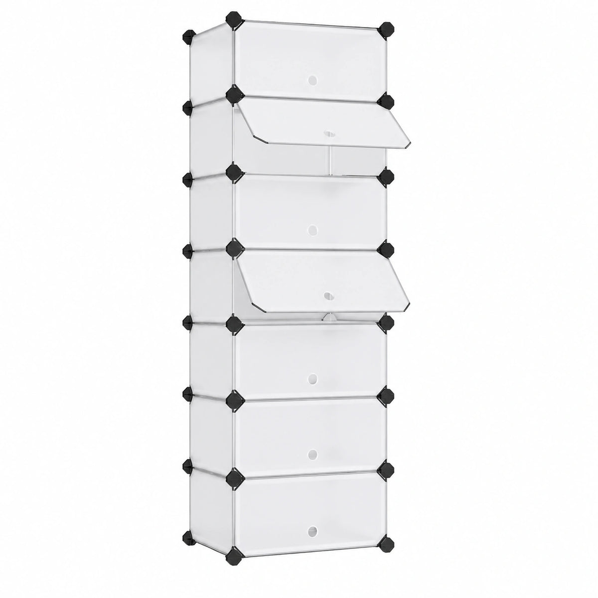 Modulaire Kunststof Stellingkast, Doe-het-zelf Schoenenkast met Deuren en Hamertje, Schoenenopbergkast, Wit LPC10W