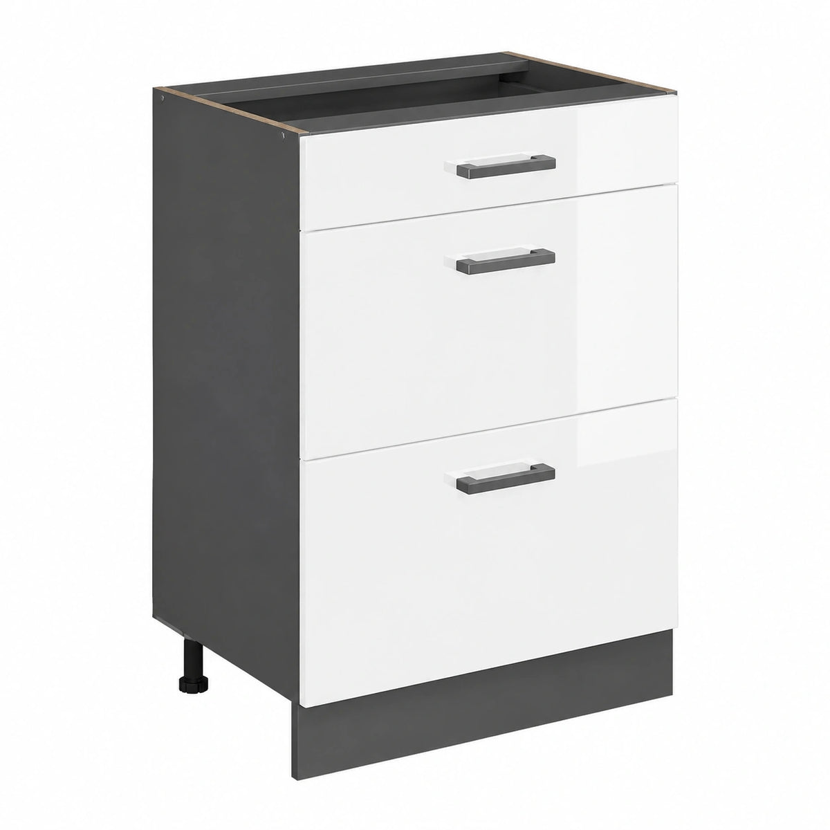 Vicco R-Line Keukenonderkast, Hoogglans Wit, 60 cm, met Laden, Zonder Werkblad