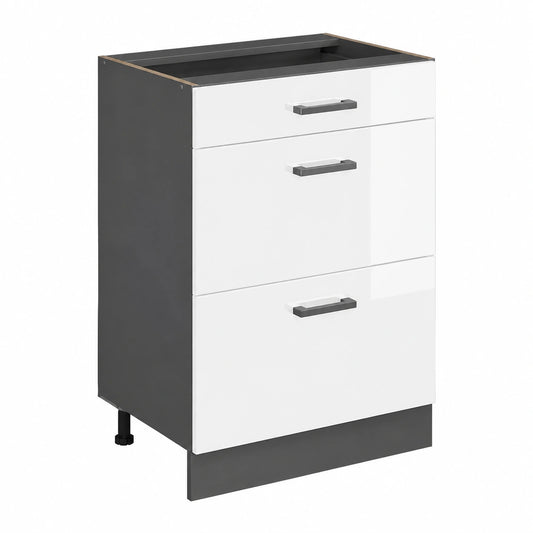 Vicco R-Line Keukenonderkast, Hoogglans Wit, 60 cm, met Laden, Zonder Werkblad