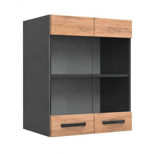 R-Line Keukenwandkast met Glas, Gouden Eik, 60 cm, voor Vrije Combinatie binnen Modulaire Keukensystemen