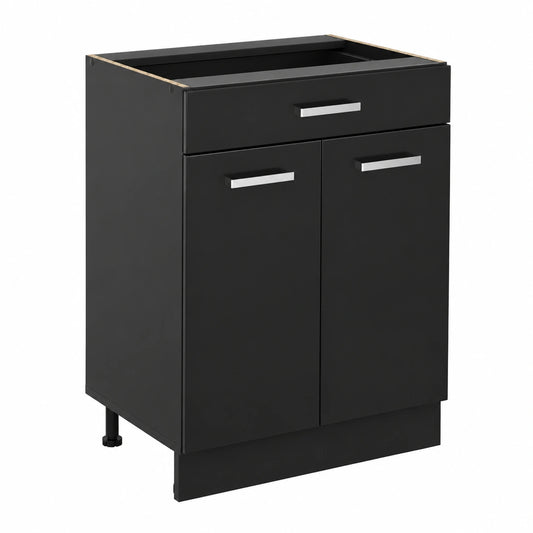 Vicco R-Line Keukenonderkast, Hoogglans Zwart, 60 cm, met Lade, Zonder Werkblad