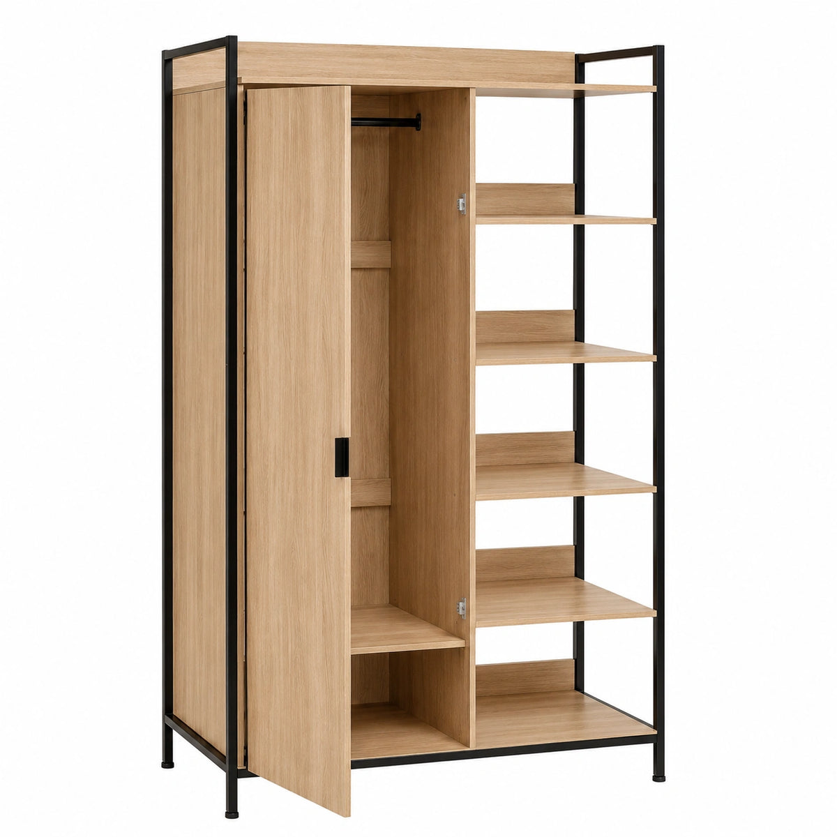 Modulaire Kledingkast met Deur en Open Planken, Kast voor Slaapkamer en Entree, Kledingroede
