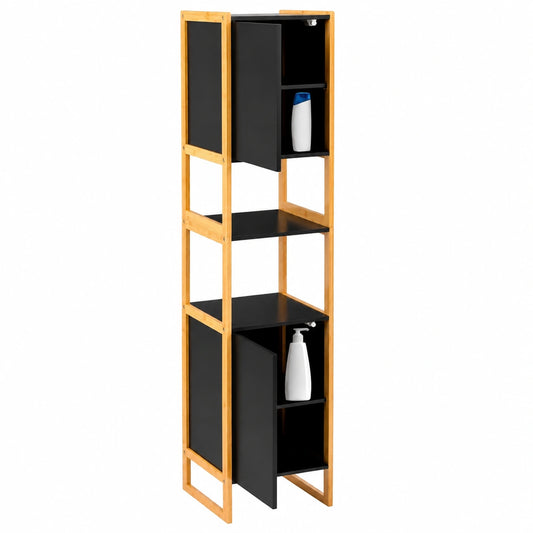 Modulaire Kolomkast, 33 × 33 × 170cm, Zwart, Verstelbaar Interieur, van MDF en Bamboe