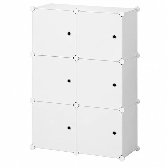 Modulaire Kubuskast met 6 Vakken, Wit met Deuren, Samenstelbaar 3 × 2, 111 × 37 × 75 cm, Ruimtebesparende Multifunctionele Kast voor Slaapkamer en Woonkamer