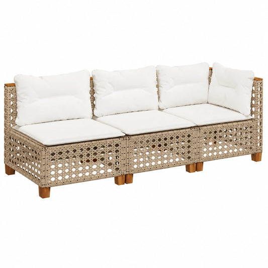3-zits Tuinbank van Beige Polyrattan met Kussens - Meteo 190,5 × 63,5 × 62 cm - Comfortabel Modulair Buitenmeubel
