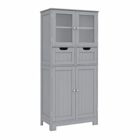 Badkamerkast met 4 Deuren + 2 Laden, Ruimtebesparende Multifunctionele Kast 60 × 30 × 128cm, Modulair voor Woning, Toilet en Keuken, Keuze uit 2 Kleuren &