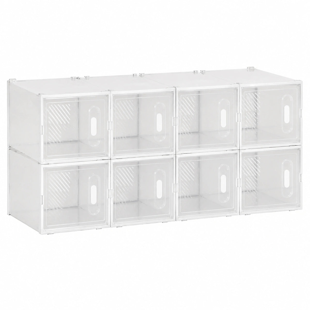 Modulaire Schoenenkast met 8 Kubussen 28 × 36 × 21cm Transparant Wit, Ruimtebesparend voor Binnen, Modulaire Kast, Ventilatieopeningen, PP-kunststof