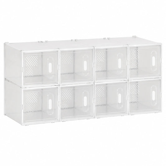 Modulaire Schoenenkast met 8 Kubussen 28 × 36 × 21cm Transparant Wit, Ruimtebesparend voor Binnen, Modulaire Kast, Ventilatieopeningen, PP-kunststof