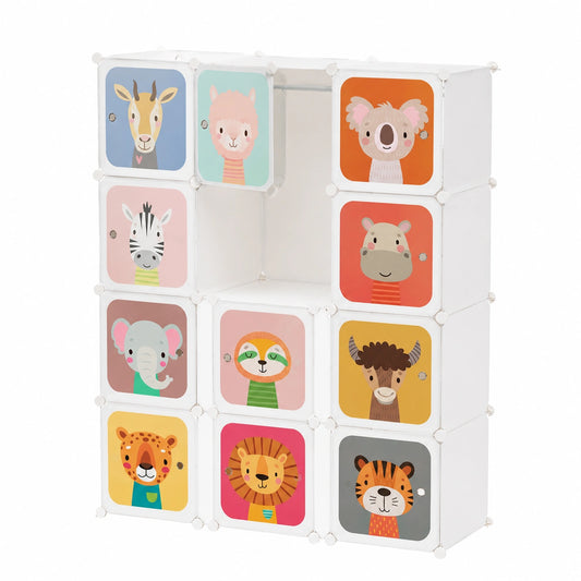 Modulaire Kinderkast met 8, 12 Kubussen en 2 Kledingroedes, 8, 12 Deuren, Ruimtebesparende Kast voor Kinderkamer en Kinderdagverblijf, Draagvermogen per Kubus