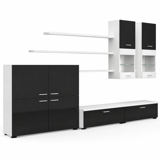 Skraut Casa - Woonkamermeubel - 189 × 300 × 42 cm - LED-Verlichtingssysteem - Model Beta - Grote Opbergcapaciteit - Stijl