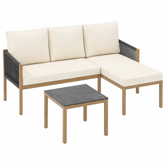 Salontafel met 2 Modulaire L-vormige Buitenbanken, Gespreksset voor Buiten met Afneembare Kussenhoezen, voor Patio