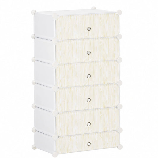 Ruimtebesparende Modulaire Schoenenkast, 49 × 36.5 × 108 cm, Wit, 6 Boxen 45 × 35 × 17 cm, Opbergkubussen